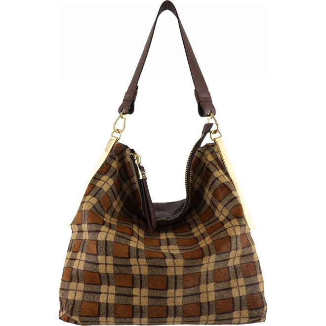 brown checkered handbolsa